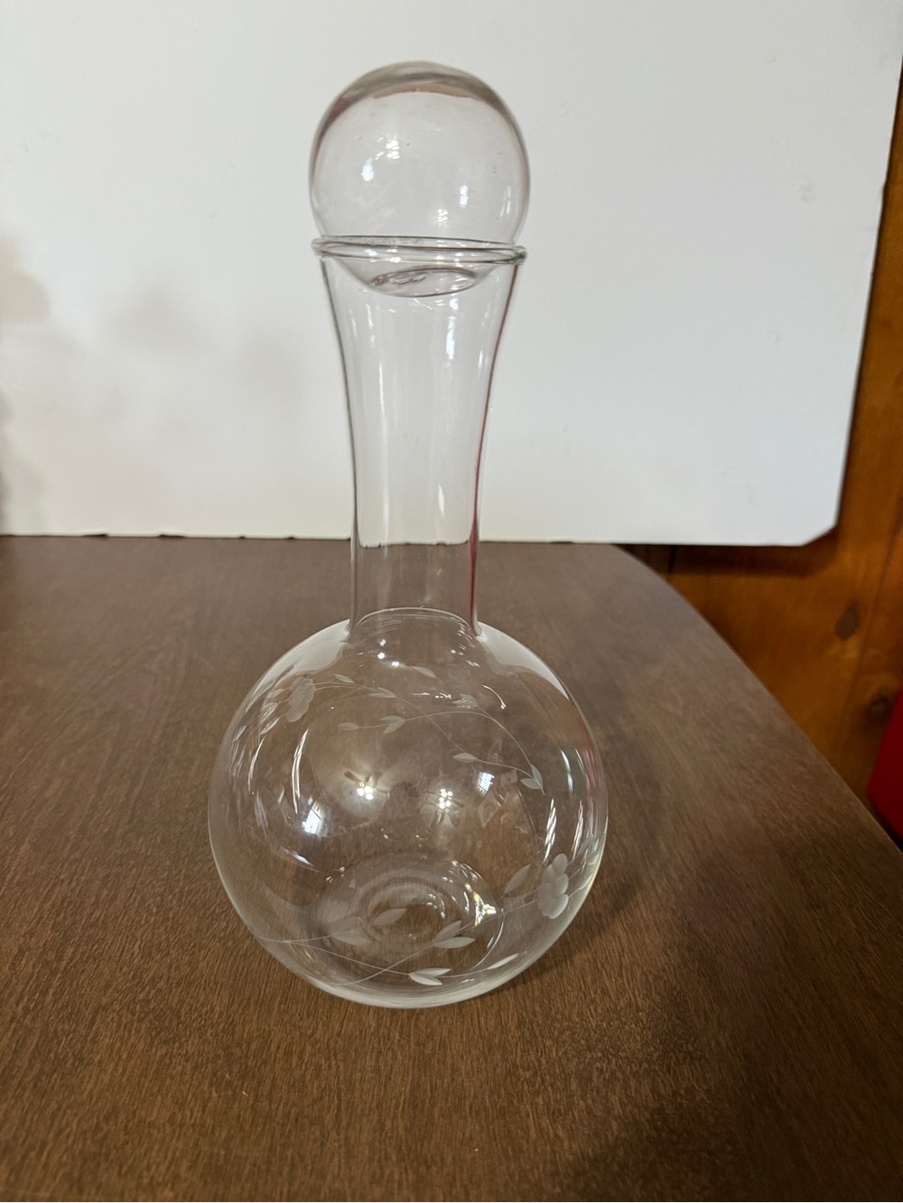 Princess House Heritage Etched Crystal Wine Carafe Decanter Roughly 9”